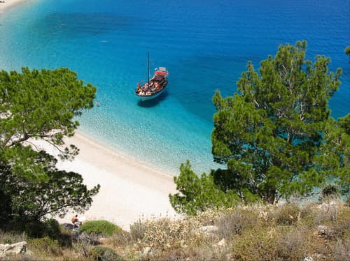 Boat sailing in the Dodecanese islands