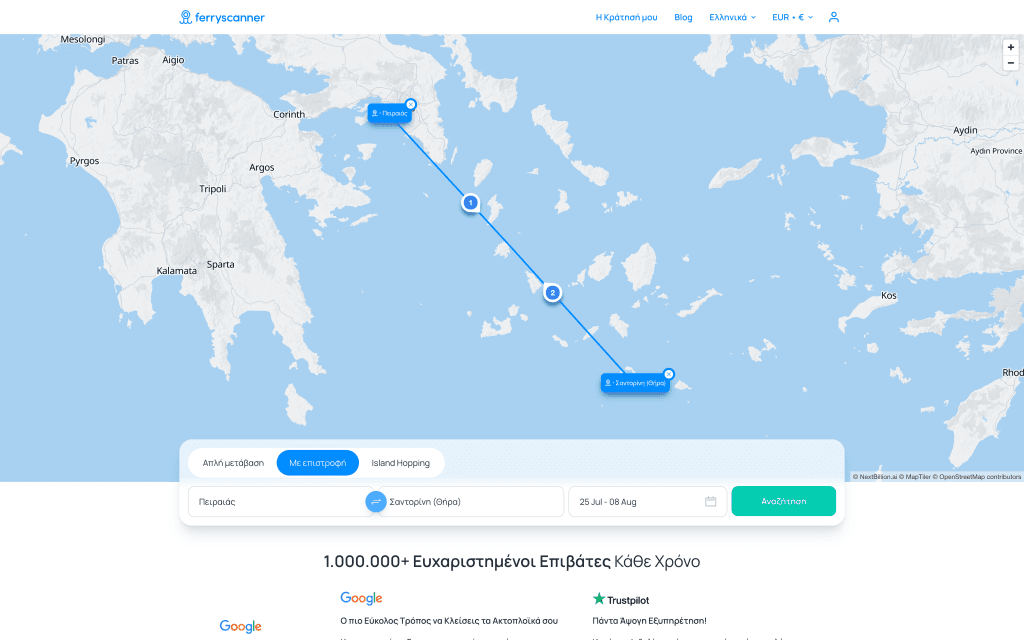 The new map feature on the Ferryscanner home page.