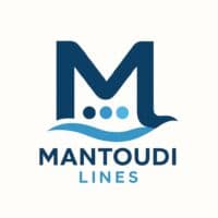 Mantoudi Lines logo on a white background with a light blue line below the uppercase letter M in navy blue.