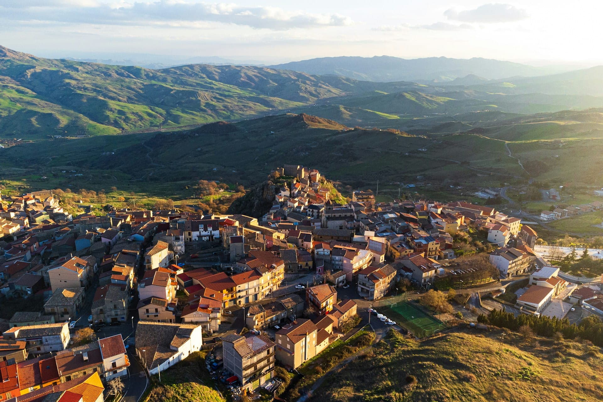 A stunning small village in the mountains of Sicily at sunrise.