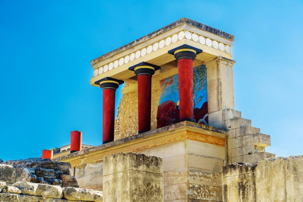 The North Entrance to Knossos during the day on Crete, Greece.