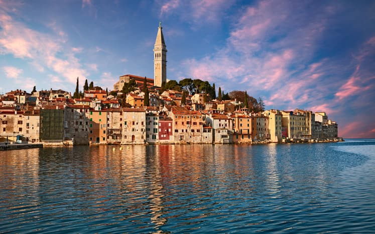 Rovinj, Istria, Croatia: landscape at sunrise of the picturesque town overlooking the Adriatic sea