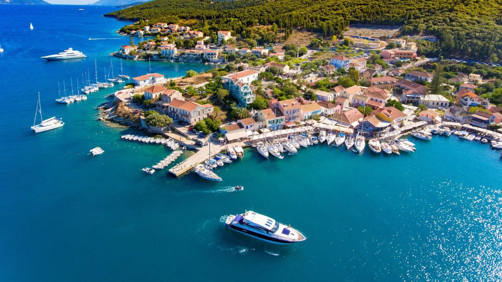 A photo of Kefalonia Island, taken from the sky with a drone