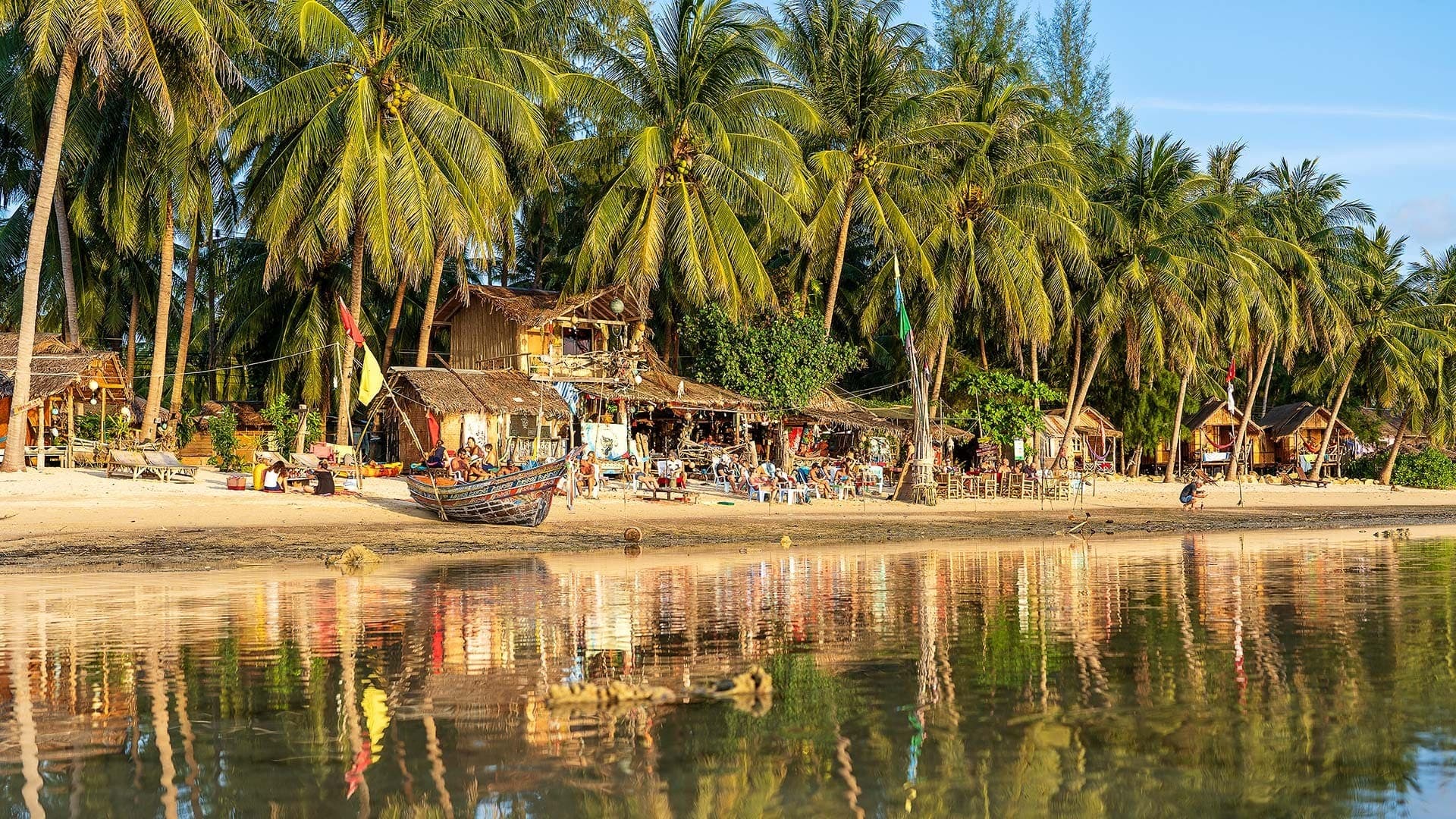 Shops along the shore of Koh Phangan, Thailand.