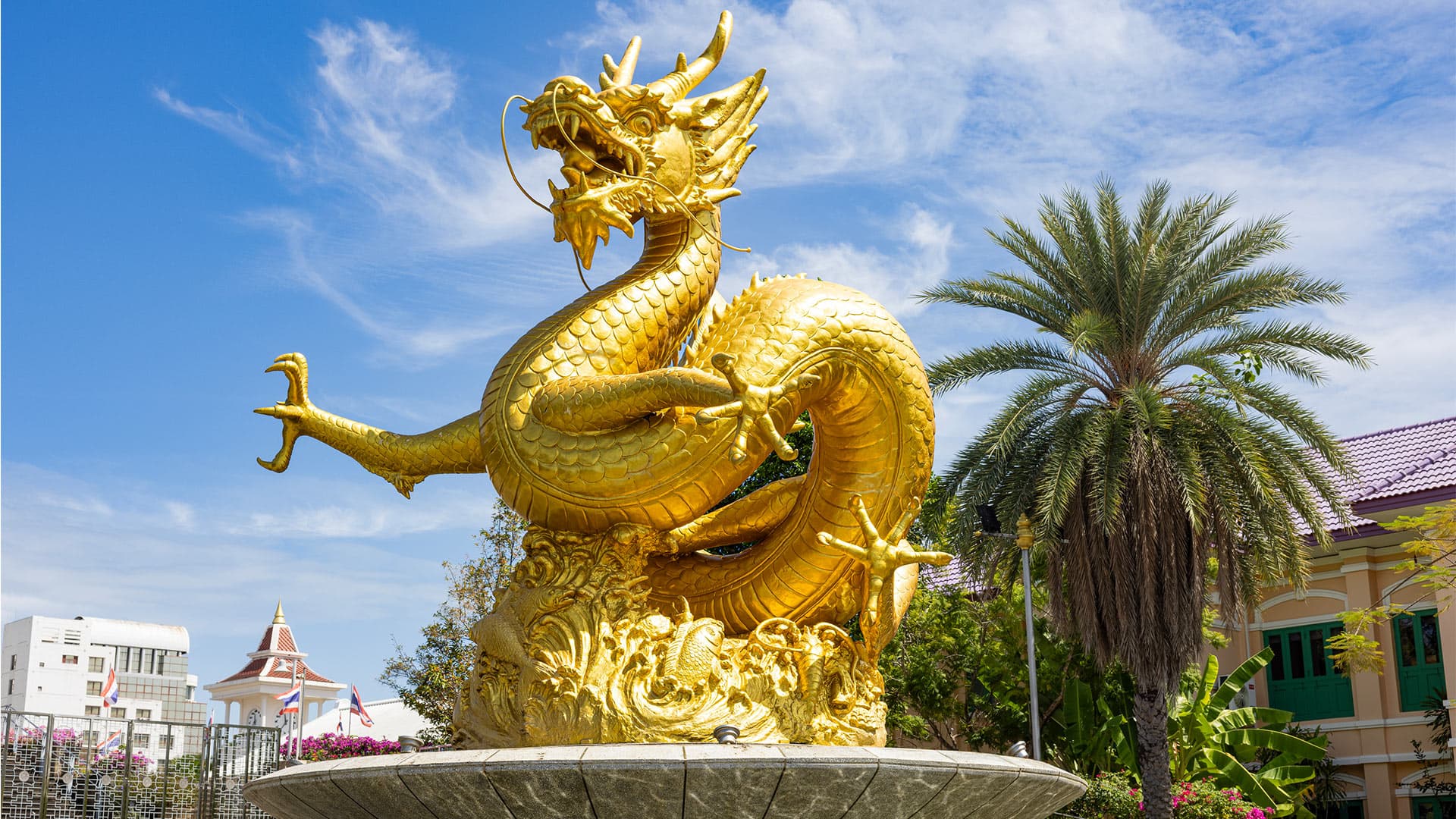 Hai Leng Ong statue is a golden dragon said to protect Phuket, Thailand.