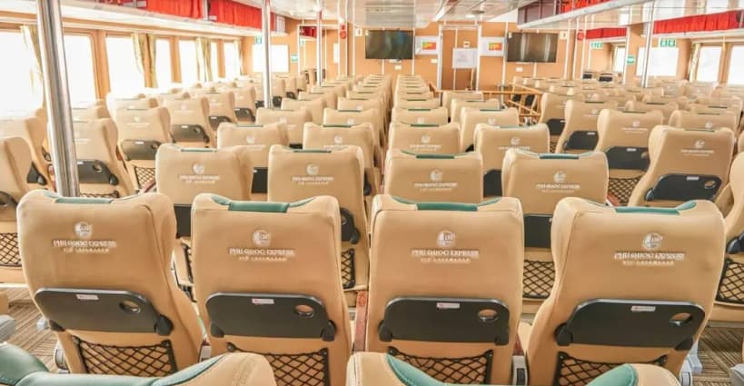 Interior of the Phu Quoc Express 6 with comfortable seating.