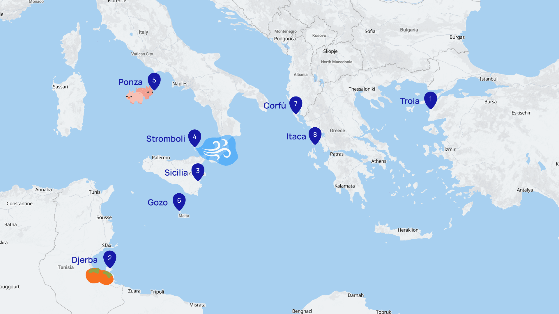 Mappa del viaggio di Odisseo