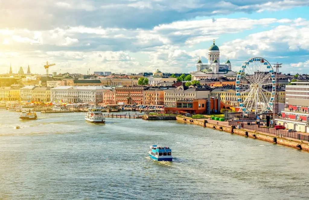 Morning sun on the beautiful harbour of Helsinki, Finland