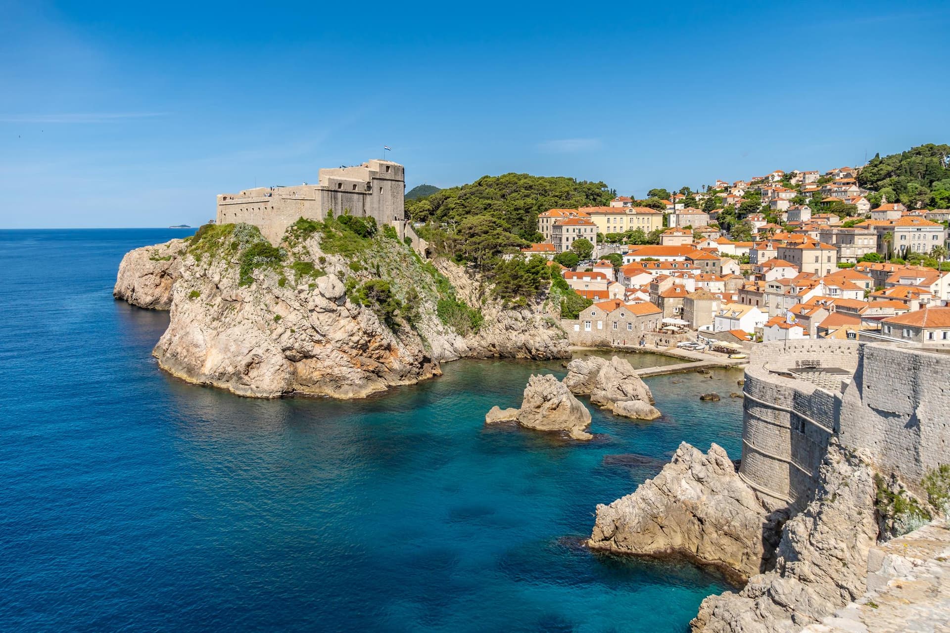 Fort Lovrijenac rests on the coast in Dubrovnik on a sunny summer day.