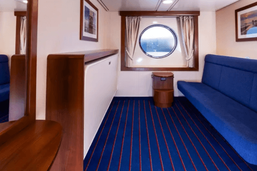 Cabin with window (WC, 淋浴, 电视, Bunk Beds, 小沙发, Mirror Table Set, Bed linen and towels, Bedside table , Single beds, Deck 8, Deck 9)